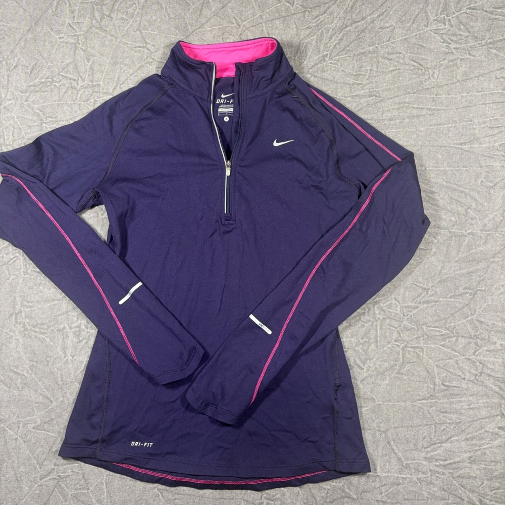 Nike Dri-FIT Womens Quarter Zip Running Top Purple Pink Long Sleeve Small